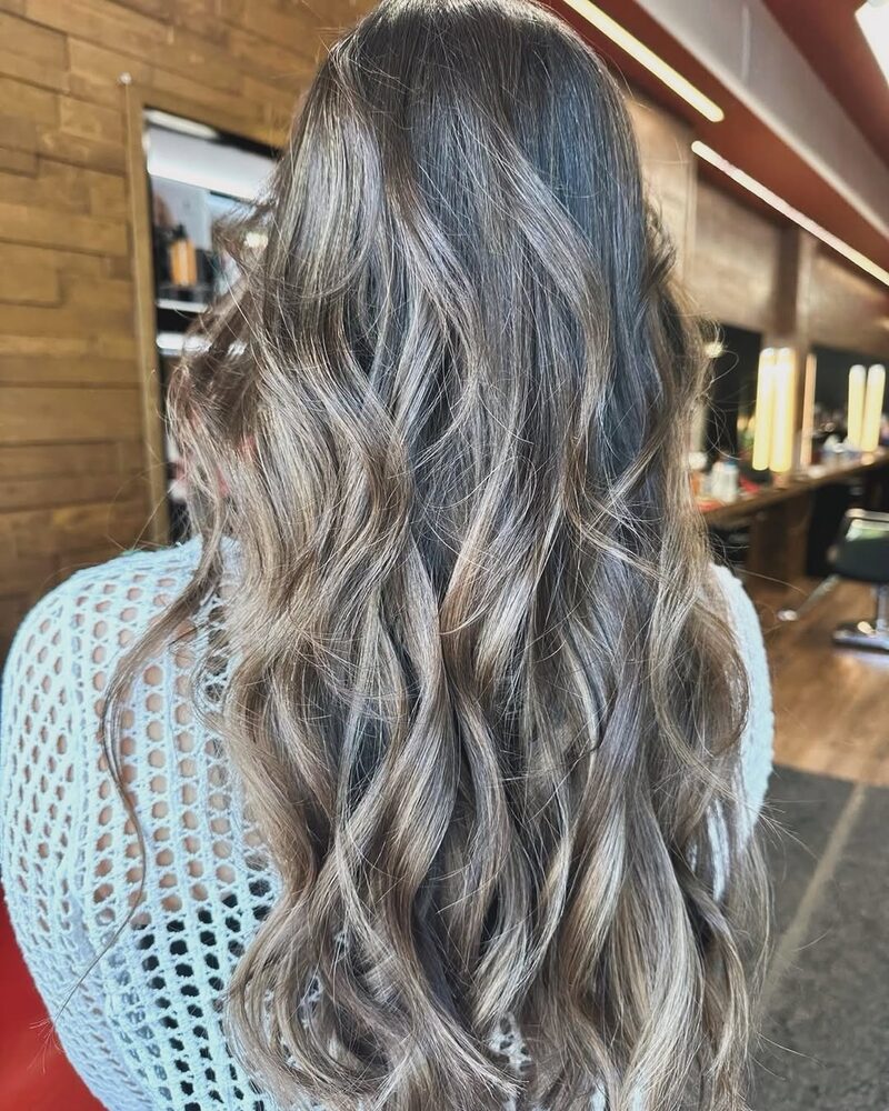 Dark brown balayage with soft beige ends, by Dea